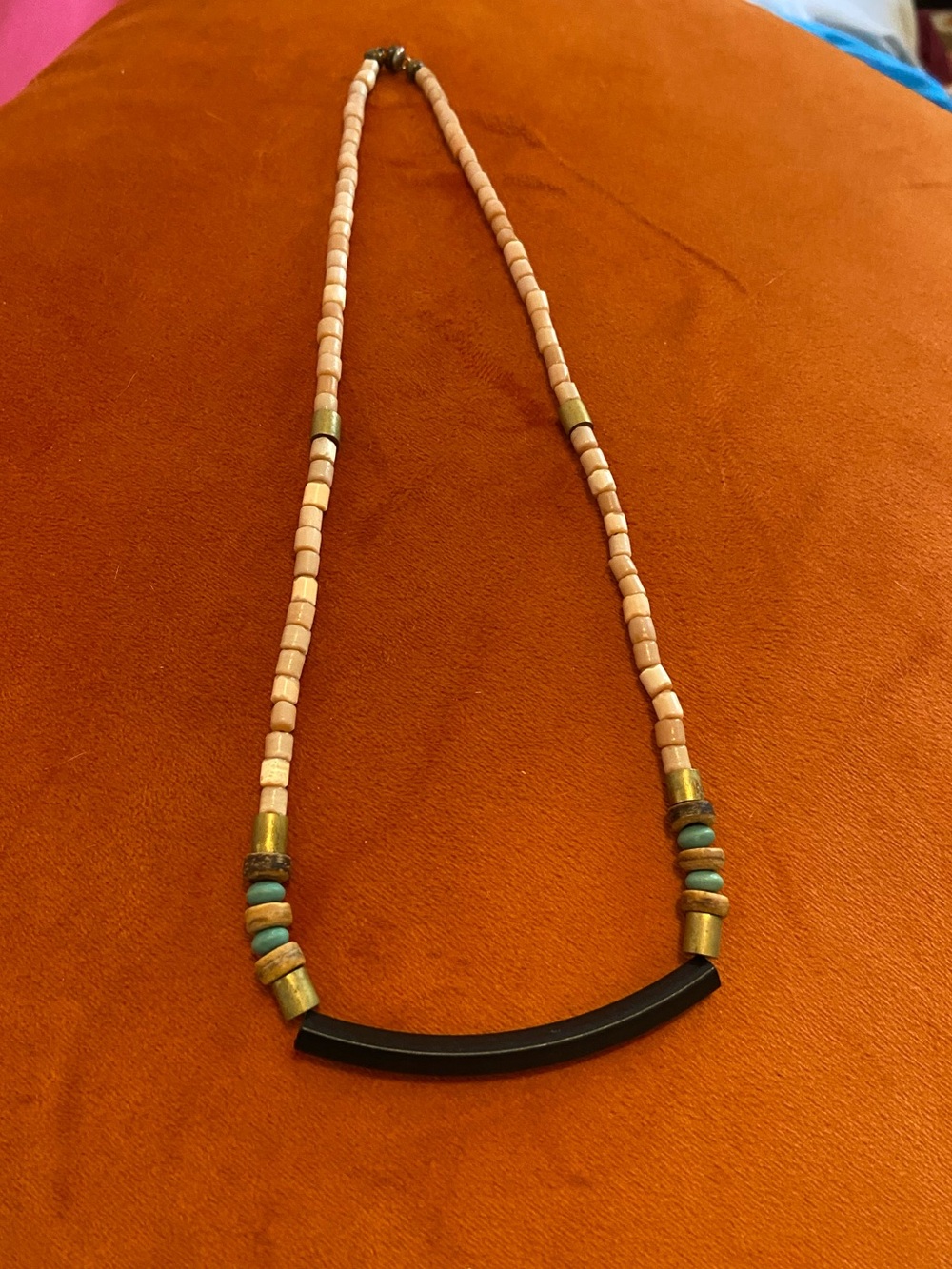 Womens Beaded Peach and Turquoise Bar Necklace